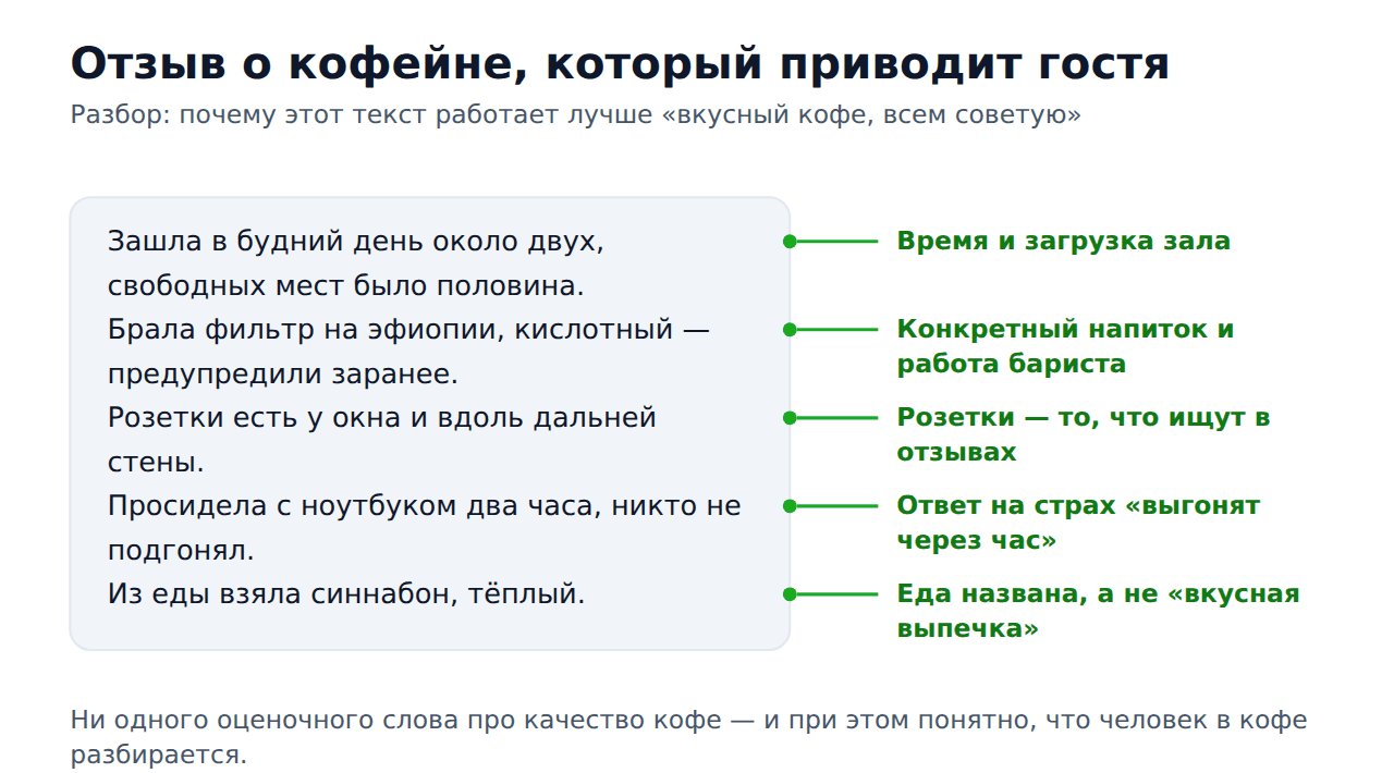 Разбор отзыва о кофейне на 2ГИС: какие детали приводят гостя