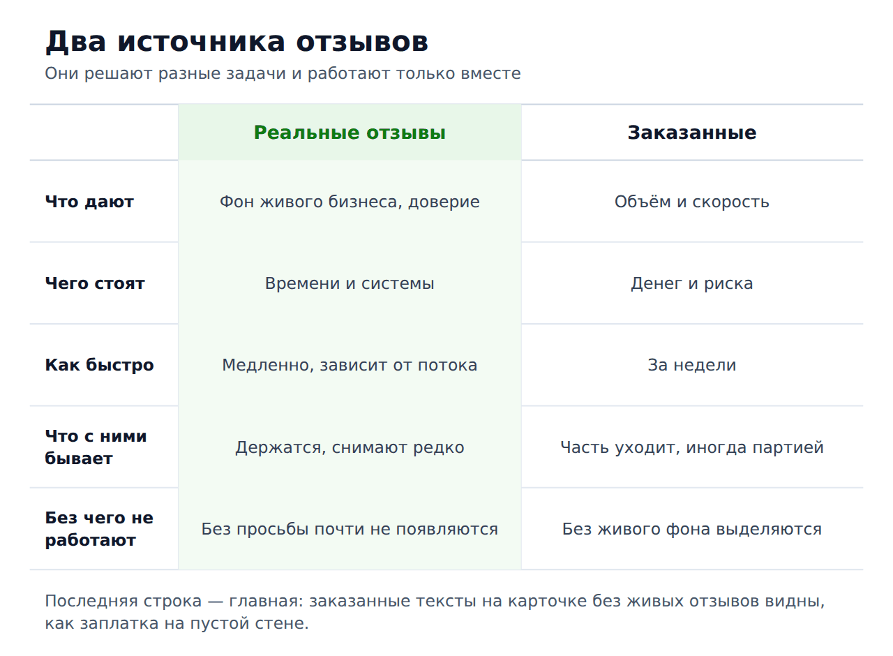 Реальные и заказанные отзывы: сравнение двух источников