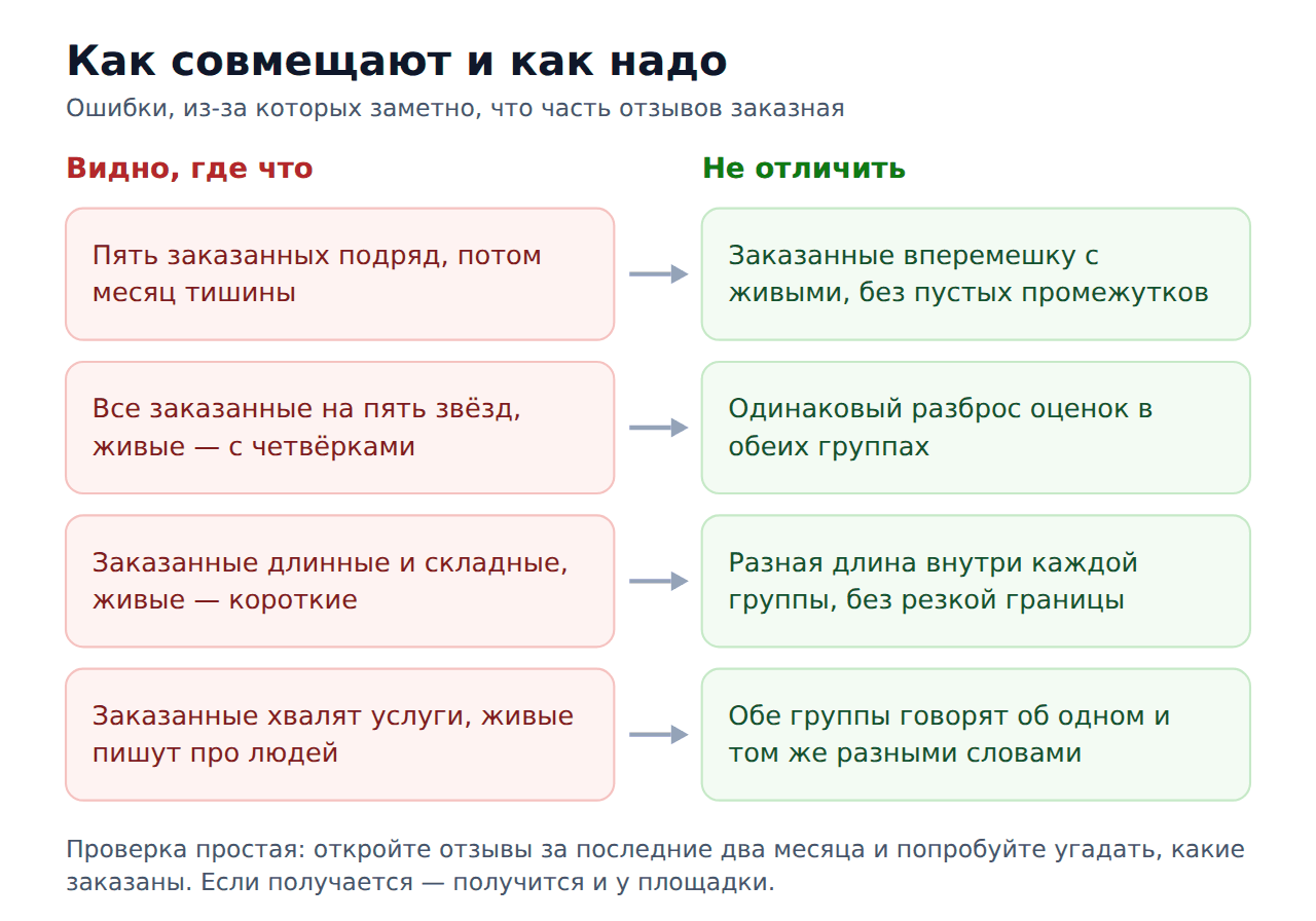 Ошибки при совмещении реальных и заказанных отзывов